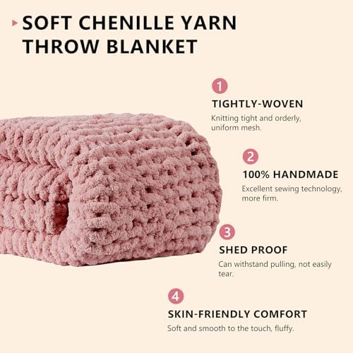 L'AGRATY Chunky Knit Throw Blanket for Couch, 60 x 80 Inches, Rose Pink - Image 2
