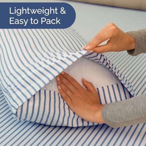 Short Queen Size 4 Piece Bed Sheet Set - RV Short Queen - Blue Stripes - Image 5