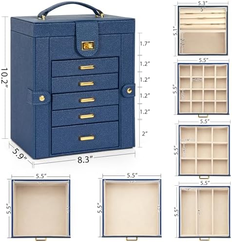 AKOZLIN 6-Tier Jewelry Box Organizer 5 Drawers Storage Blue Regular - Image 2
