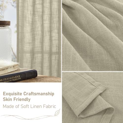 LAMIT 40 Inch Length Linen Curtains for Small Windows Over Silk 2 Panels - Image 6