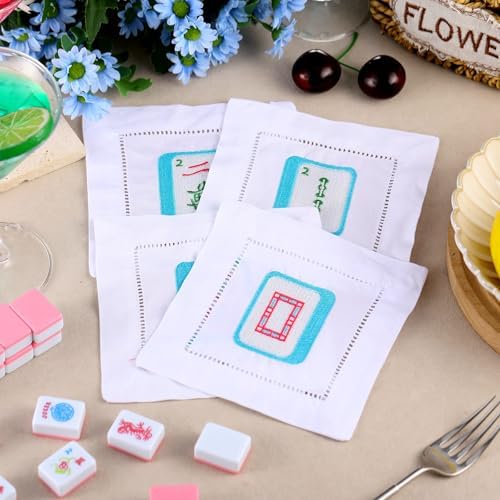 Chumia 4 Pcs Mahjong Gift Embroidered Napkins for Mahjong Lovers, Classic - Image 4