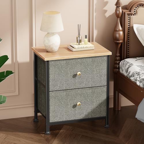 DUMOS Nightstand, Bedside Table for Bedroom, 2 Drawers Fabric Storage Chest - Image 4