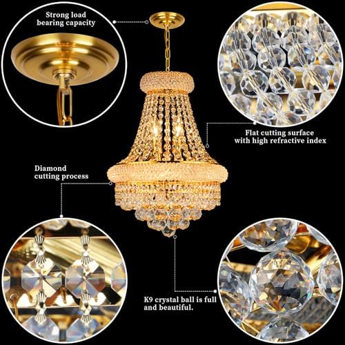 Gold Crystal Chandeliers for Dining Room，6-Lights D15 Inch - Image 5