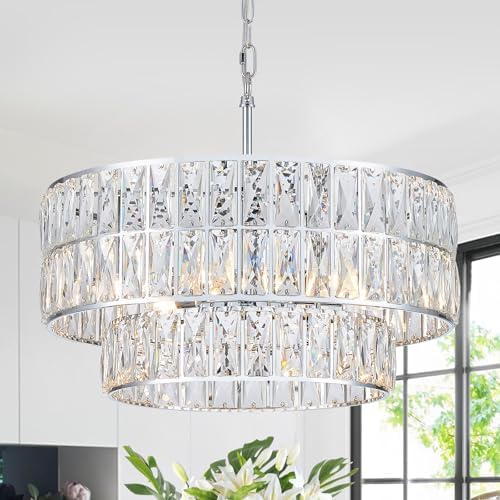 CATINER Chrome Crystal Chandelier 20" 6-Light Modern Semi Flush Pendant by CATINER