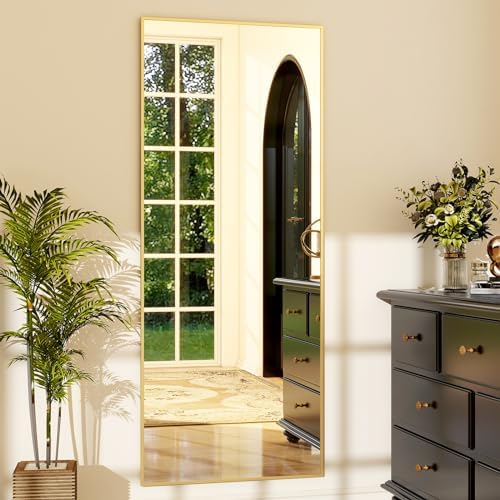 GLSLAND 64"x21" Full Length Mirror, Full Body Mirror with Stand,Gold - Image 2