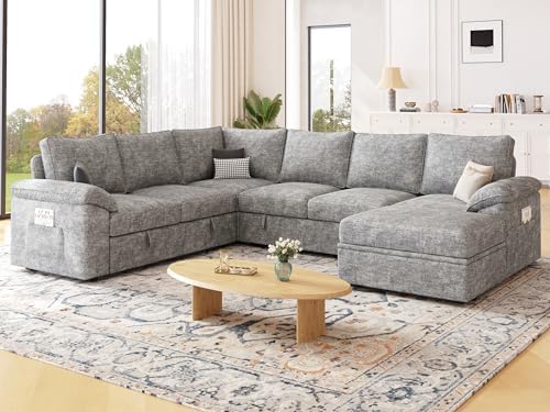 106'' Modular Sectional Sofa with Pull Out Bed, Sleeper Sofa, Light Gray - Image 2