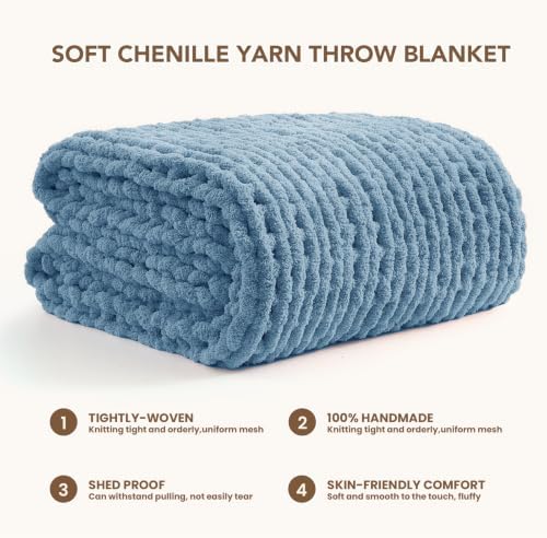 L'AGRATY Chunky Knit Throw Blanket for Couch, 50 x 70 Inches, Airy Blue - Image 3