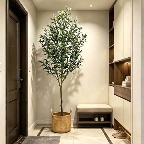 7FT Artificial Olive Tree, Lifelike Large Faux Silk Plant with Realistic Wood Trunk Perfect Floor Plant for Living Room, Office, and Corner Decor, Housewarming Gift - Image 3