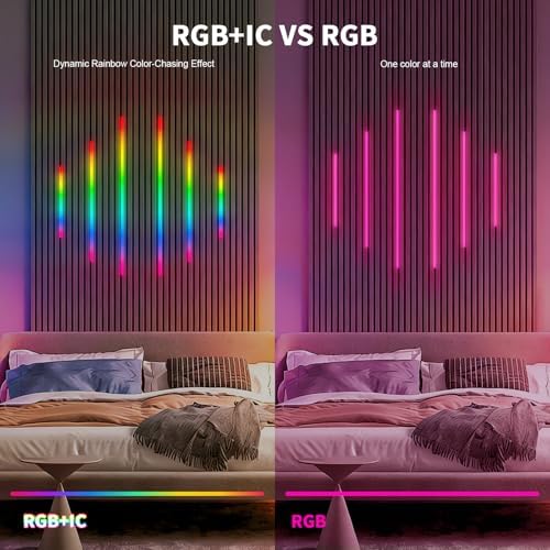 RGB+IC Led Recessed Lighting Kit Wall Panel Lights, 6PCS Smart Color Chasing Wood Slat LED Lights with Alexa & WiFi APP Control, DIY RGB Strip Lighting for Acoustic Panels, Game Room (22″+35″+54″) - Image 3
