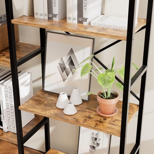 GRUSIGN Triple 4 Tier Book Shelf, Modern Bookcase Shelf, Freestanding Large Display Shelves for Living Room/Office/Garage, Stable Large Bookshelf with Storage for Books/LEGO/Plants, Rustic Brown - Image 6