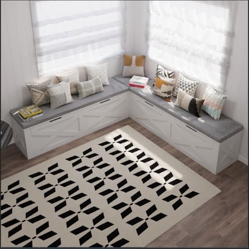 Bobve L-Shape Storage Bench with Cushion, Backless Corner Dining Bench, Kitchen Dining Nook Bench with Hidden Storage for Dining Room, Kitchen, Entryway (White+Grey) - Image 3