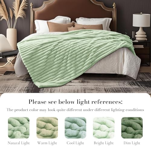 Amélie Home Soft Faux Fur Throw Blanket for Couch Cozy, Sage Green, 55"x70" - Image 4