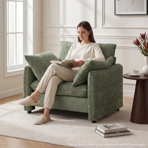 Elegant Oversized Accent Reading Armchairs Set of 2, 42.1", Chenille, Green - Image 4