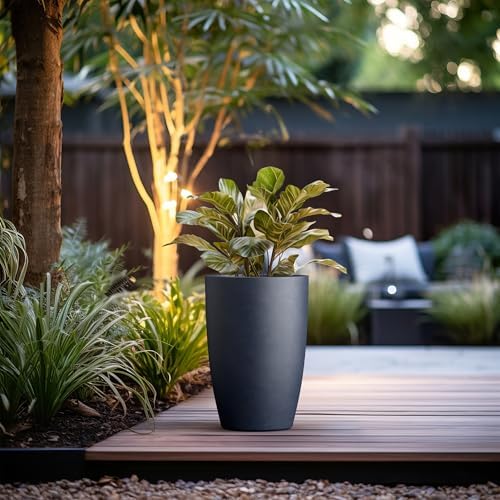Kante Accent Round Tapered Charcoal Concrete Planter 18.1" Tall, Outdoor - Image 4