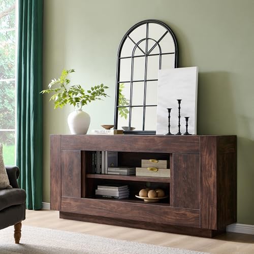 OKD 70" TV Stand for 80" TV, Thick Block Media Console, Dark Walnut - Image 3