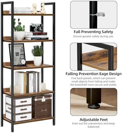 NUMENN Bookshelf, 5 Tier Freestanding Shelving Unit, Vintage - Image 6