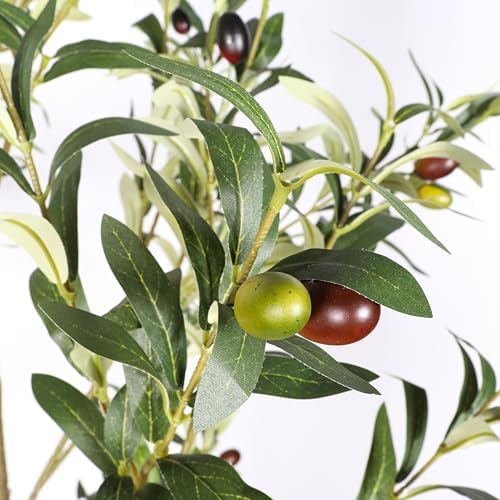5ft Artificial Olive Tree, Realistic Faux Plant Indoor with Black Pot - Image 5