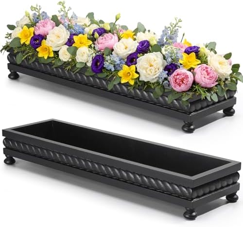 AceOrbit Large Long Wooden Dough Bowl, Spring Decorative Wooden Tables Centerpiece Tray, Riser Rustic Dough Bowl, Farmhouse Centerpiece Tray for Table Living Room Dining Gift(24",Black) - Image 2