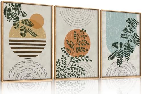 FWIEXA Framed Boho Canvas Wall Art Set, Sage Green Botanical Pictures Wall Decor, Abstract Plants Art Prints, Mid Century Modern Geometric Wall Painting, 3 Panel 16x24 Inches for Living Room, Bedroom, Office by FWIEXA