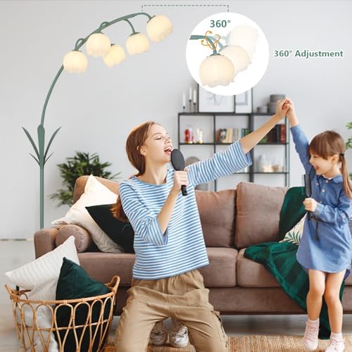HMVPL Arc Floor Lamp for Living Room, Flower Floor Lamp with 5 G9 LED Bulbs, Foot Switch, Green Floral Standing Lamp with Acrylic Shade, Curved Tall Lamp for Living Room Bedroom Corner Kids Reading - Image 3