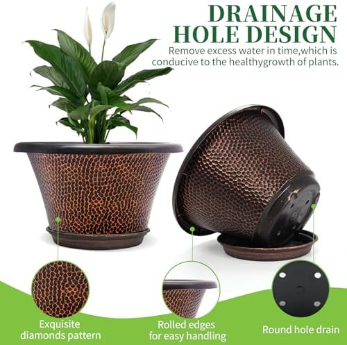 Quarut 12 Inch Pots for Plants,4 Pack Large Flower Pots with Drainage Hole - Image 3