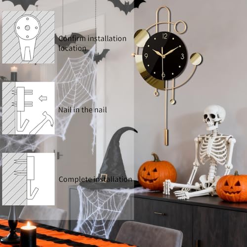 SIN&MI Wall Clock with Pendulum,Silent Non Ticking Battery Operated Modern Large Wall Clocks for Living Room Bedroom Farmhouse Office Kitchen Home Wall Decor-13.3 * 22.4 Inch(Golden) - Image 4