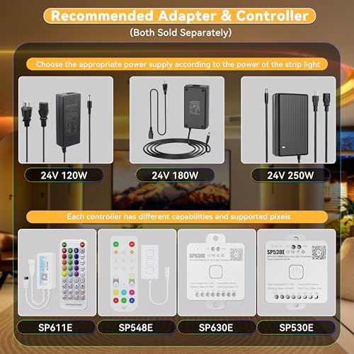 PAUTIX RGB Smart IC COB LED Strip Light Addressable 24ft/7.5m,UL-Listed DC24V Color Flowing Strip Light Multicolor Flexible Tape Lights for TV,Bedroom,Party DIY Decoration(Without Controller&Adapter) - Image 6