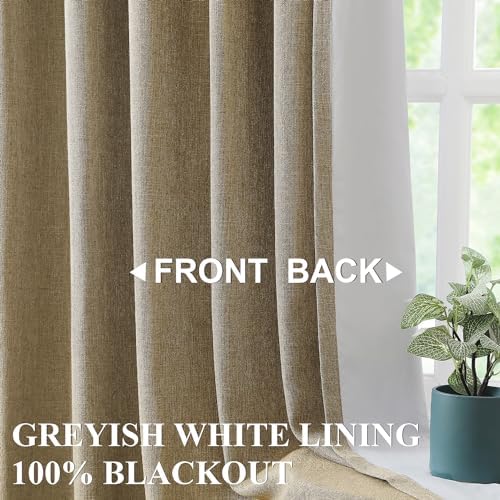 Vision Home Brown Pinch Pleated Full Blackout Curtains Linen Blended Room Darkening Window Curtains 63 inch for Living Room Bedroom Thermal Insulated Pinch Pleat Drapes with Hooks 2 Panel 40" Wx63 L - Image 2