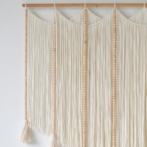 Jakalin Macrame Wall Hanging White Beads Yarn Art Boho Home Decor 57"x43" - Image 7