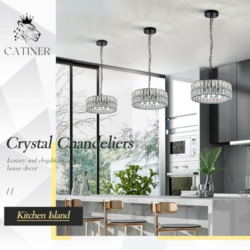 CATINER Black Crystal Chandelier 12" 4-Light Modern Ceiling Pendant Light - Image 3