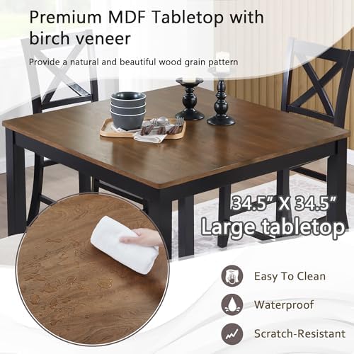 Harper & Bright Designs Counter Height Dining Table Set 5-Piece for 4, Farmhouse Kitchen Table 34.5" Square with 4 X-Back Chairs, Black & Oak for Small Space - Image 3