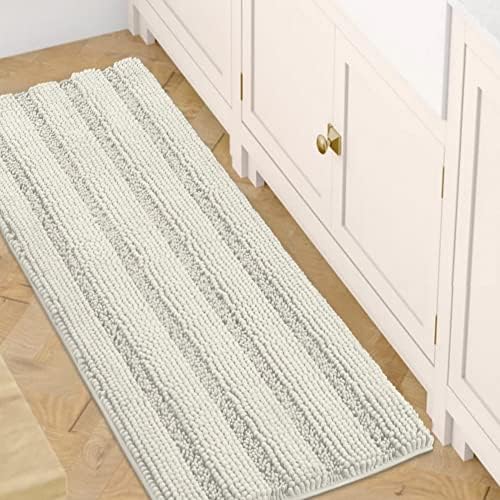 H.VERSAILTEX Bath Rugs for Bathroom Non Slip Bath Mats Extra Thick Chenille Striped Bath Rug Runners 47" x 17" Absorbent Fluffy Soft Shaggy Mats Dry Fast Plush Area Carpet for Bath Room - Cream by HVERSAILTEX