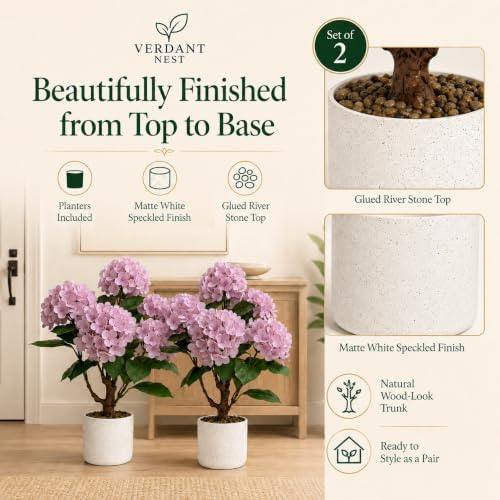 Artificial Hydrangea Trees, 2-Pack, Weighted Pots for Front Porch - Image 6