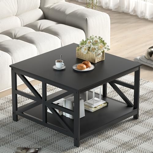 GreenForest 27.55 Inch Square Coffee Table with 2 Tier Storage by GreenForest