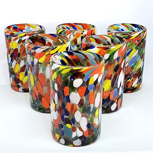 Confetti Carnival 14 oz Drinking Glasses (set of 6), Recycled Glass, Lead-free, Toxin-Free (Drinking) by MexHandcraft