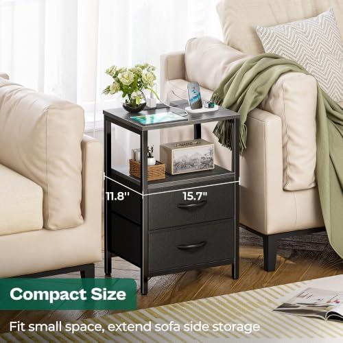 Huuger Nightstands Set of 2, End Tables with Charging Station, Side Table - Image 6