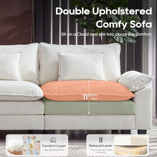 URRED Oversized Modular Sectional Sofa，Solid Beige：87" L Shaped - Image 3