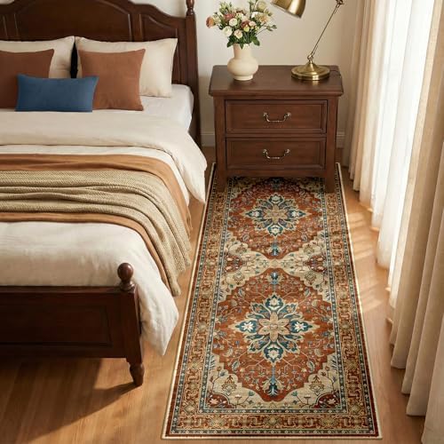 RELEANY Washable Area Rug, Runner 2'x5', Red/Orange/Blue/Brown by RELEANY