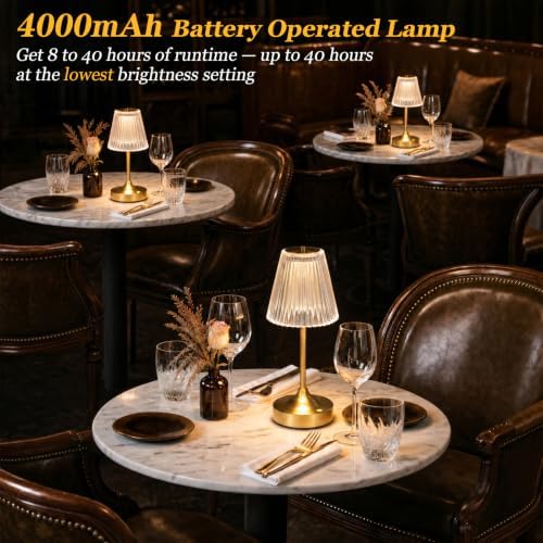 Gold Cordless Rechargeable Table Lamp, Battery Operated, Crystal, Small - Image 4