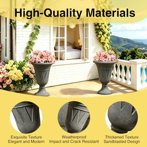 NicBex 24" Tall Urn Planters for Outdoor Plants Set of 2 - Grey Trophy - Image 3
