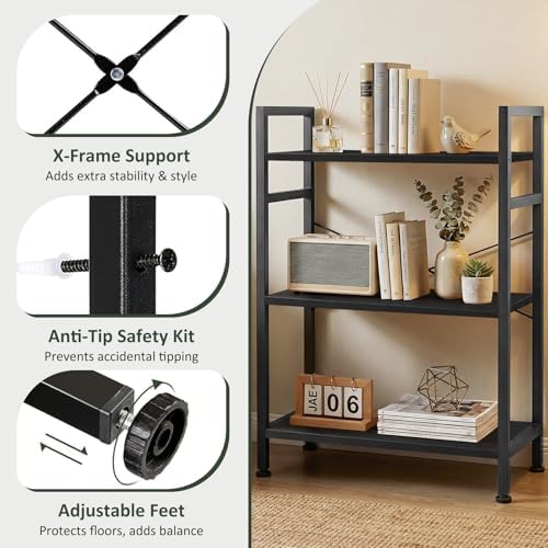 3 Tier Bookshelf, Free Standing Bookcase with Open Storage Shelves - Image 4