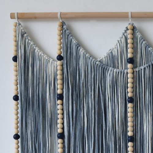 Jakalin Macrame Wall Hanging Blue Dip Dye Bead Boho Home Decor 57"x43" - Image 6
