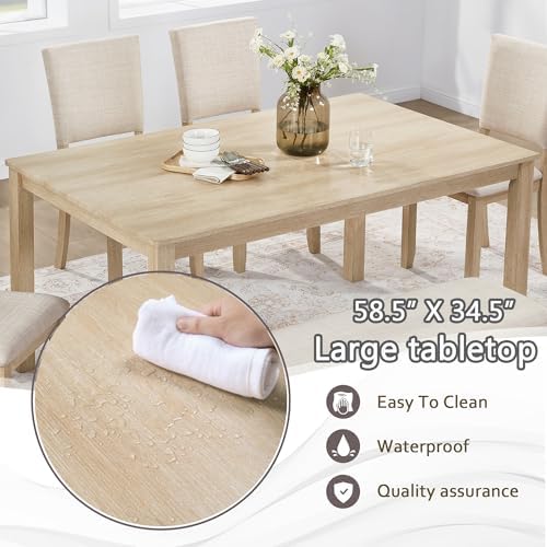 VilroCaz Farmhouse 6 Piece Dining Table Set, Wooden Rectangular Kitchen Table Set with 4 Upholstered Chairs and Bench for Living Room, Kitchen, Dining Room - Image 7