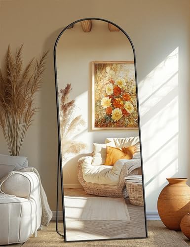Arched Full Length Mirror, 70"x24" Standing Body Mirror for Wall, Black by TRAHOME