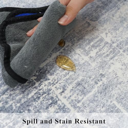 Washable 2x4 Kitchen Area Rugs: Abstract Stain-Resistant Sink Rug Non-Slip Durable Doormat Ultra Soft Bedroom Nursery Besides Carpets Indoor Water Resistant Bathroom Floor Mat(2x4,Blue/Ivory) - Image 6