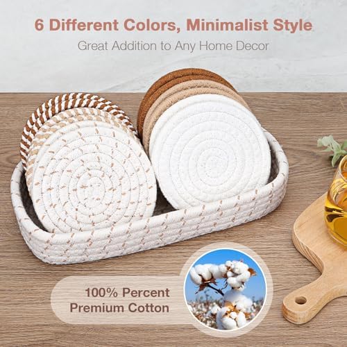 Coasters for Drinks, 12 Pack Coasters, Coaster Set of 6 Color, Suitable for Morhers Day, Gift for Mothers Day Best Choice, Mom Gifts, Brown + Basket, Dining Room Decor, Ditchen Table Decor - Image 4