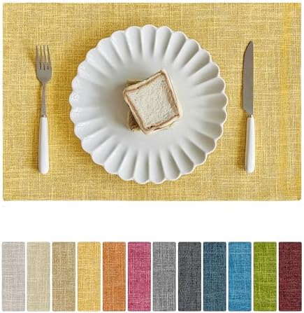 Softalker Faux Linen Cloth Placemats Set of 4-12 x 18 Inch, Mustard by Softalker