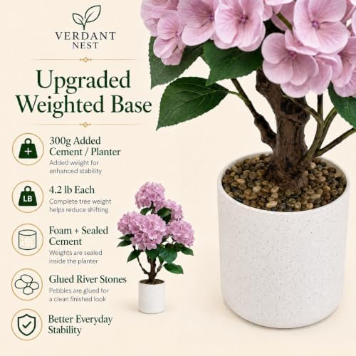 Artificial Hydrangea Trees, 2-Pack, Weighted Pots for Front Porch - Image 4