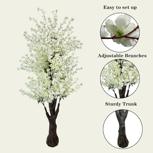 Cherry Blossom Tree 6.5Ft,Faux Peach Blossom Tree White Artificial Cherry Blossom Tree for Wedding Office Home Living Room House Outdoor Indoor Decor White - Image 2