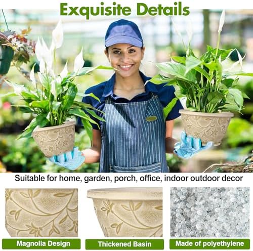 Nooulap 4 Pack 10 Inch Plant Pot with Drainage & Saucer - Image 4